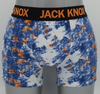 OEM p&aacute;nsk&yacute; bavlněn&yacute; strečov&yacute; boxer s potiskem – modr&yacute; a oranžov&yacute; splatter (JMC11046)