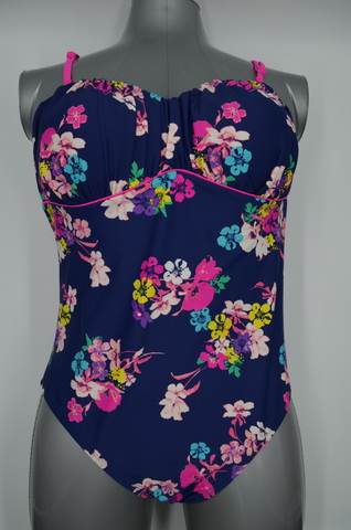 OEM Navy Floral Swimsuit One Piece dengan Perincian Piping (JMC41028)