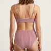 OEM-Bikini-Set mit hohem Bund und roten und wei&szlig;en nautischen Streifen f&uuml;r Damen