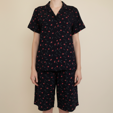 Naisten OEM-puuvillakuvioinen pyjama/oleskeluasusarja (lyhythihaiset/shortsit) (JMC26001)