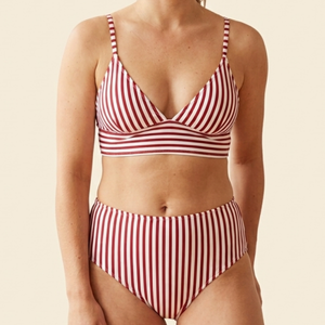 OEM-bikinis&aelig;t med h&oslash;j talje, r&oslash;d og hvid Nautical Stripe til kvinder