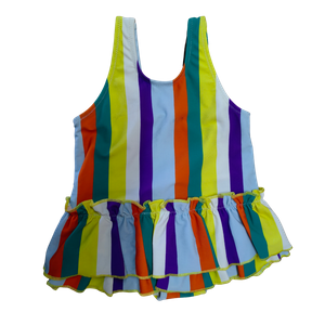 OEM Rainbow Striped Skirted Girls Swimsuit